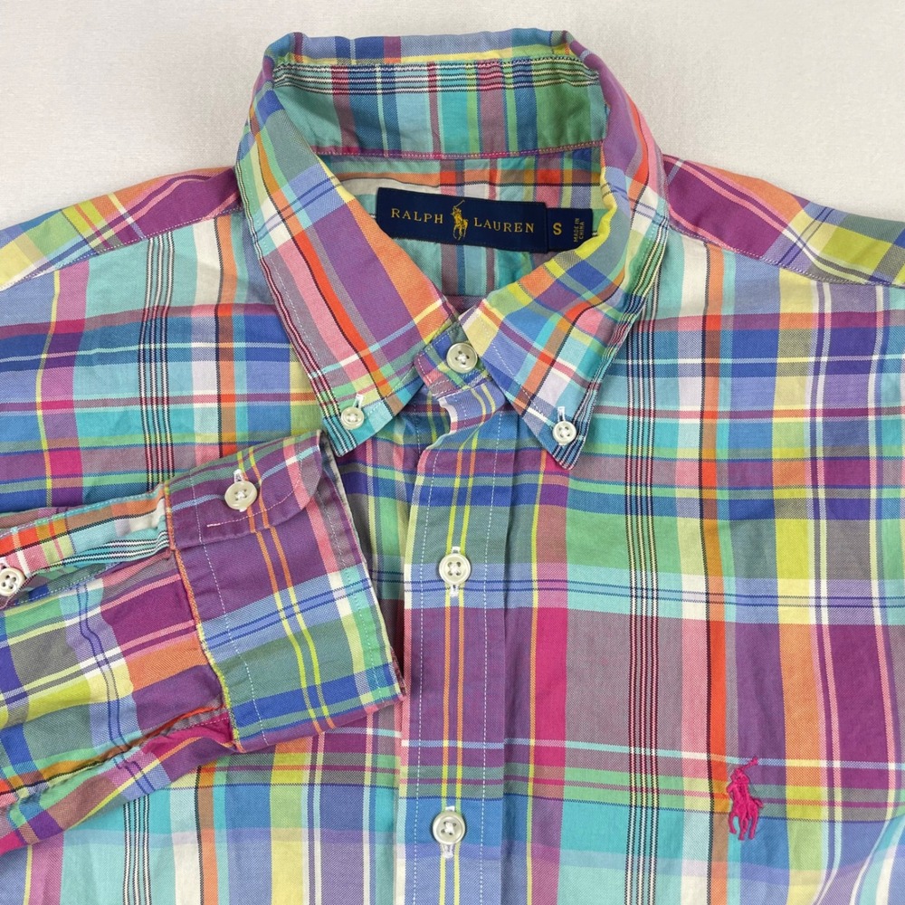 Ralph Lauren Mens Plaid Button Down Shirt Multi Color Long Sleeve Pony Logo S